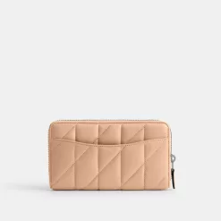 Coach Accordion Zip Wallet With Pillow Quilting Large Wallet Women Silver