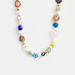 Coach Beaded Charm Necklace Jewelry Women Gold Multicolor