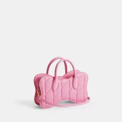 Coach Bow Bag With Quilting Shoulder Bag Women Pink