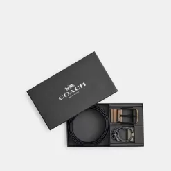 Coach Boxed Harness And Signature Buckle Cut To Size Reversible Belt, 38 Mm Belt Men Gray Navy