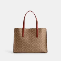 Coach Carter Carryall Bag In Signature Canvas Handbag Women Brown Red