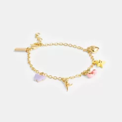 Coach Cherry And Heart Charm Bracelet Jewelry Women Gold Multicolored