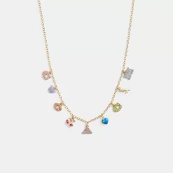 Coach Cherry And Heart Charm Necklace Jewelry Women Gold Multicolored