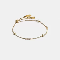 Coach Classic Crystal Pearl Slider Bracelet Jewelry Women Gold