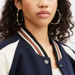 Coach Classic Pearl Large Hoop Earrings Jewelry Women Gold