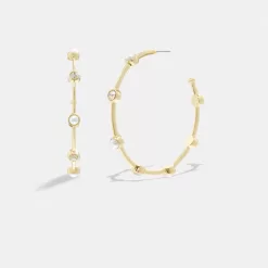 Coach Classic Pearl Large Hoop Earrings Jewelry Women Gold