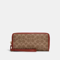 Coach Continental Wallet In Signature Canvas Large Wallet Women Brown Red