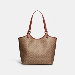 Coach Day Tote Bag In Signature Canvas Tote Bags Women Brown Red
