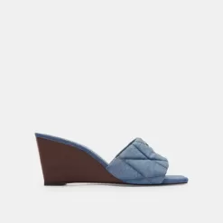 Coach Emma Wedge With Quilting Sandals Womens Indigo Blue