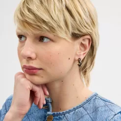 Coach Enamel Signature Floral Huggie Earrings Jewelry Women Gold Black