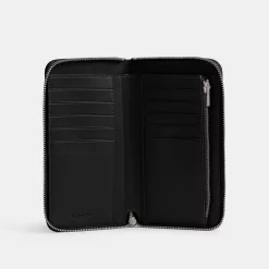 Coach Essential Medium Zip Around Wallet Large Wallet Women Silver Black