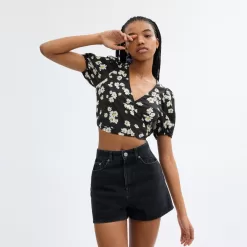 Coach Floral Wrap Blouse Tops Women Black