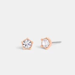 Coach Halo Tea Rose Stud Earrings Jewelry Women Pink Gold