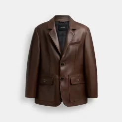 Coach Heritage C Leather Blazer Jackets Men Brown