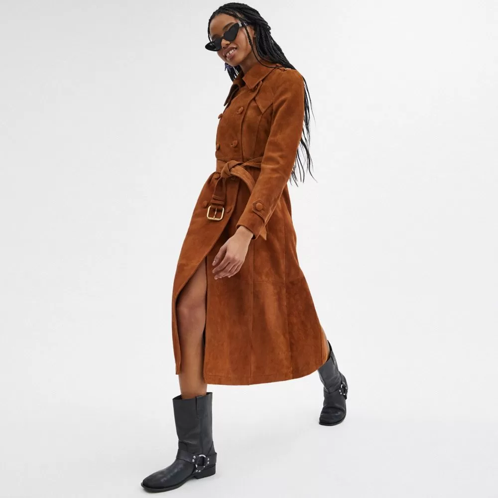 Coach Heritage C Suede Trench Coat Jackets Women Multicolored Coach Heritage C Suede Trench Coat Jackets Women Multicolored