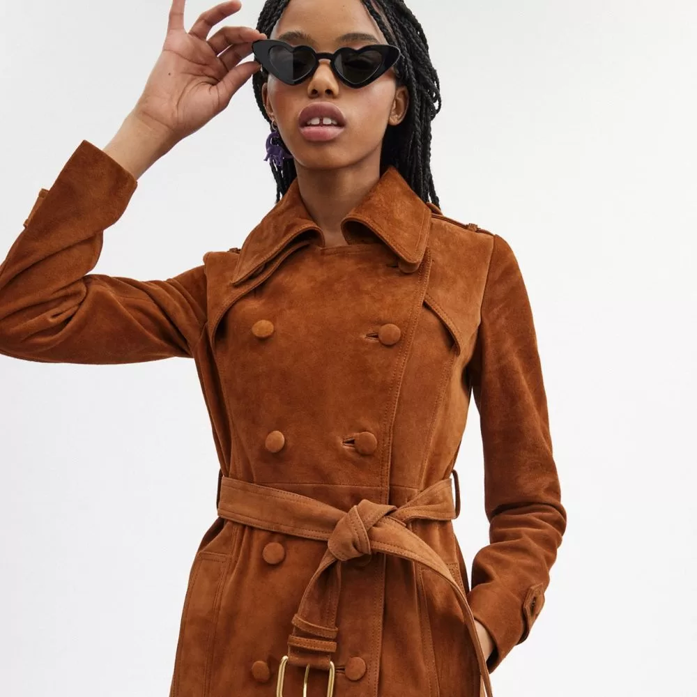 Coach Heritage C Suede Trench Coat Jackets Women Multicolored Coach Heritage C Suede Trench Coat Jackets Women Multicolored