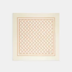 Coach Horse And Carriage Print Silk Square Scarf Women White