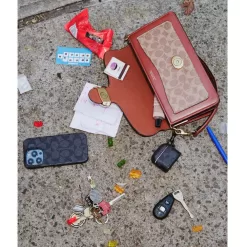 Coach Iphone 14 Pro Case In Signature Canvas Travel Bag Women’s Gray