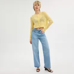 Coach Lace Knit Cardigan Tops Women Yellow