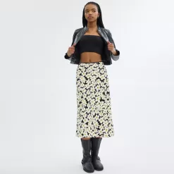 Coach Long Floral Midi Skirt Bottoms Women Black