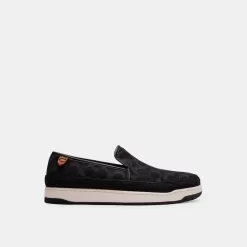 Coach Miles Espadrille In Signature Denim Loafers Men Black Blue