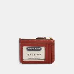 Coach Mini Skinny ID Case In Signature Canvas Card Case Women Brown Red