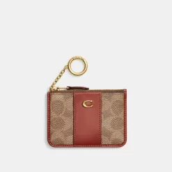 Coach Mini Skinny ID Case In Signature Canvas Card Case Women Brown Red