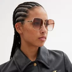 Coach Oversized Butterfly Sunglasses Eyewear Women Coral Pink Multicolored