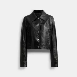 Coach Patent Leather Jacket Jackets Women Black