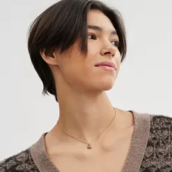 Coach Pave Heart Pendant Necklace Jewelry Women Gold Pink Multicolor