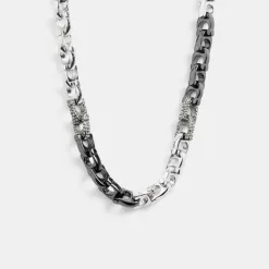 Coach Pave Signature Mixed Chain Necklace Jewelry Women Silver