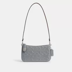 Coach Penn Shoulder Bag In Signature Leather Shoulder Bag Women Silver Gray Blue