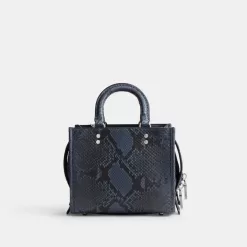 Coach Rogue 20 In Python Satchel Bag Women Silver Dark Blue
