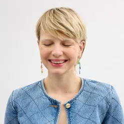 Coach Safety Pin Charm Drop Earrings Jewelry Women Gold Multicolored