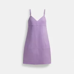 Coach Short Leather Dress Dress Women Purple