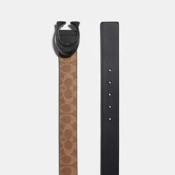 Coach Signature Buckle Cut To Size Reversible Belt, 38 Mm Belt Men Khaki Black