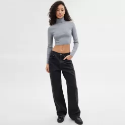 Coach Signature Cropped Turtleneck Tops Womens Gray