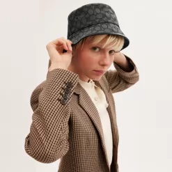 Coach Signature Jacquard Bucket Hat Hats Womens Gray