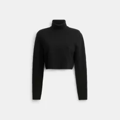Coach Signature Knit Cropped Turtleneck Tops Women Black