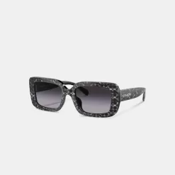 Coach Signature Oversized Rectangle Sunglasses Eyewear Women Silver