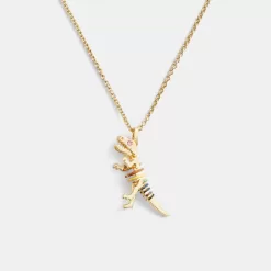 Coach Skeletal Rexy Long Pendant Necklace Jewelry Women Gold Multicolor