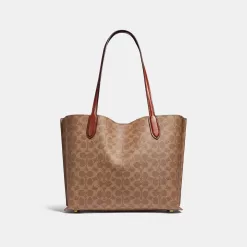 Coach Willow Tote Bag In Signature Canvas Tote Bags Women Brown Red